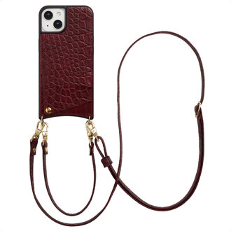 Selencia Nova Croco Telefoonhoes met Koord en Pashouder voor de Apple iPhone 14 / 13 - Burgundy Donkerrood