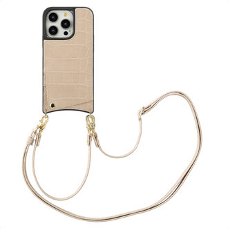Selencia Nova Croco Telefoonhoes met Koord en Pashouder voor de Apple iPhone 14 Pro - Beige