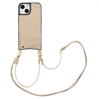 Selencia Nova Croco Telefoonhoes met Koord en Pashouder voor de Apple iPhone 15 - Beige