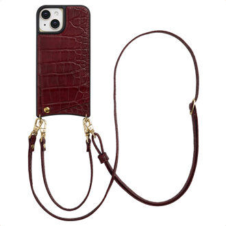 Selencia Nova Croco Telefoonhoes met Koord en Pashouder voor de Apple iPhone 15 - Burgundy Donkerrood