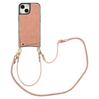 Selencia Nova Croco Telefoonhoes met Koord en Pashouder voor de Apple iPhone 15 - Old Pink Roze