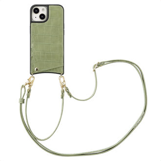Selencia Nova Croco Telefoonhoes met Koord en Pashouder voor de Apple iPhone 15 - Sage Green Groen