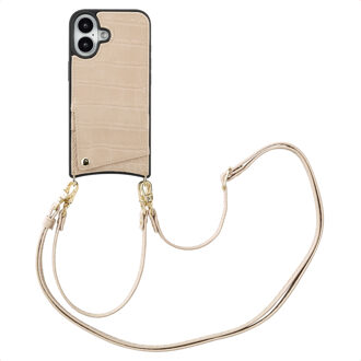 Selencia Nova Croco Telefoonhoes met Koord en Pashouder voor de Apple iPhone 16 - Beige