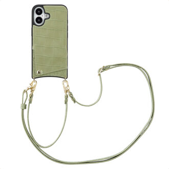 Selencia Nova Croco Telefoonhoes met Koord en Pashouder voor de Apple iPhone 16 - Sage Green Groen