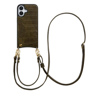 Selencia Nova Croco Telefoonhoes met Koord en Pashouder voor de Apple iPhone 17 - Dark Olive Donkergroen