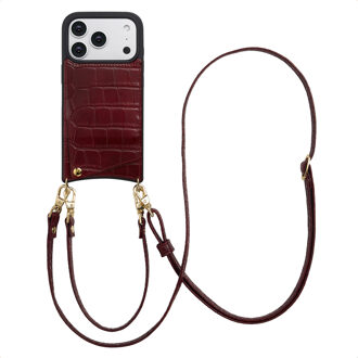 Selencia Nova Croco Telefoonhoes met Koord en Pashouder voor de Apple iPhone 17 Pro - Burgundy Donkerrood