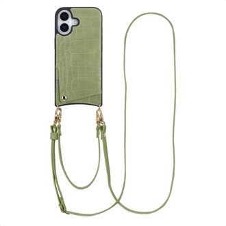 Selencia Nova Croco Telefoonhoes met Koord en Pashouder voor de Apple iPhone 17 - Sage Green Groen