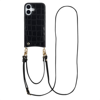 Selencia Nova Croco Telefoonhoes met Koord en Pashouder voor de Apple iPhone 17 - Zwart