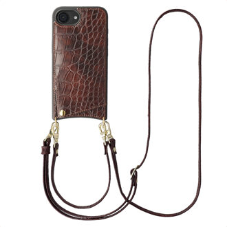 Selencia Nova Croco Telefoonhoes met Koord en Pashouder voor de Apple iPhone 17e / 16e - Burgundy Donkerrood