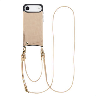 Selencia Nova Croco Telefoonhoes met Koord en Pashouder voor de Apple iPhone Air - Beige