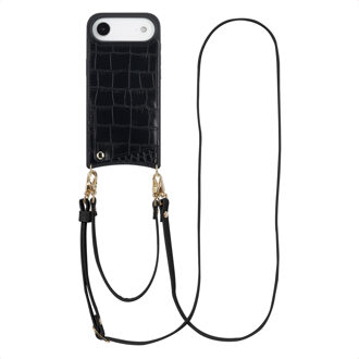 Selencia Nova Croco Telefoonhoes met Koord en Pashouder voor de Apple iPhone Air - Zwart