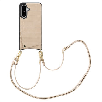 Selencia Nova Croco Telefoonhoes met Koord en Pashouder voor de Samsung Galaxy A36 / A56 - Beige