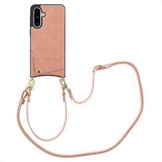 Selencia Nova Croco Telefoonhoes met Koord en Pashouder voor de Samsung Galaxy A36 / A56 - Old Pink Roze