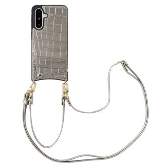Selencia Nova Croco Telefoonhoes met Koord en Pashouder voor de Samsung Galaxy A36 / A56 - Zilver