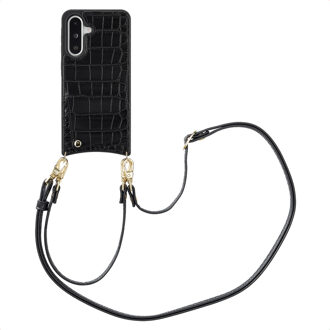 Selencia Nova Croco Telefoonhoes met Koord en Pashouder voor de Samsung Galaxy A36 / A56 - Zwart