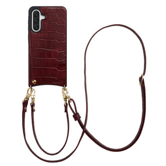 Selencia Nova Croco Telefoonhoes met Koord en Pashouder voor de Samsung Galaxy A36 - Burgundy Donkerrood