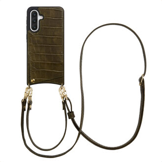 Selencia Nova Croco Telefoonhoes met Koord en Pashouder voor de Samsung Galaxy A36 - Dark Olive Donkergroen