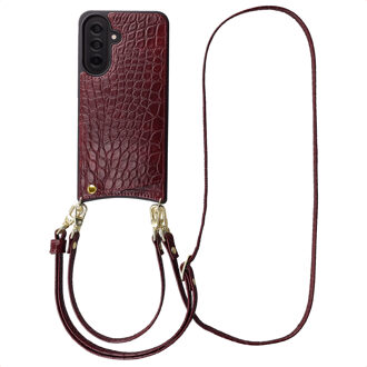 Selencia Nova Croco Telefoonhoes met Koord en Pashouder voor de Samsung Galaxy A37 (5G) - Burgundy Donkerrood