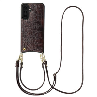 Selencia Nova Croco Telefoonhoes met Koord en Pashouder voor de Samsung Galaxy A37 (5G) - Choco Brown Donkerbruin