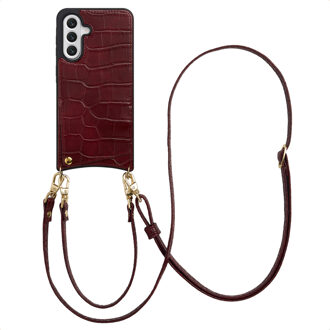 Selencia Nova Croco Telefoonhoes met Koord en Pashouder voor de Samsung Galaxy A56 - Burgundy Donkerrood
