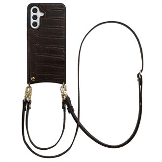 Selencia Nova Croco Telefoonhoes met Koord en Pashouder voor de Samsung Galaxy A56 - Choco Brown Donkerbruin