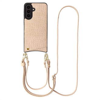 Selencia Nova Croco Telefoonhoes met Koord en Pashouder voor de Samsung Galaxy A57 (5G) - Beige