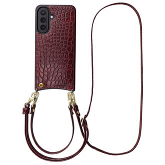 Selencia Nova Croco Telefoonhoes met Koord en Pashouder voor de Samsung Galaxy A57 (5G) - Burgundy Donkerrood