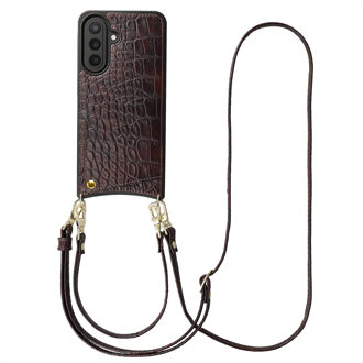 Selencia Nova Croco Telefoonhoes met Koord en Pashouder voor de Samsung Galaxy A57 (5G) - Choco Brown Donkerbruin