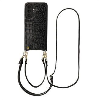 Selencia Nova Croco Telefoonhoes met Koord en Pashouder voor de Samsung Galaxy A57 (5G) - Zwart