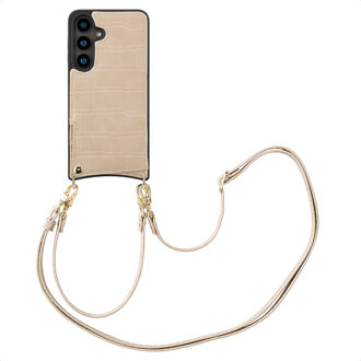 Selencia Nova Croco Telefoonhoes met Koord en Pashouder voor de Samsung Galaxy S24 - Beige