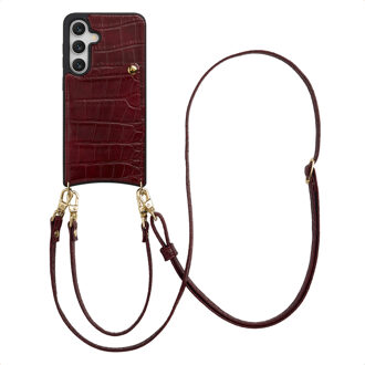 Selencia Nova Croco Telefoonhoes met Koord en Pashouder voor de Samsung Galaxy S24 / S25 - Burgundy Donkerrood
