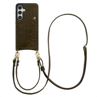 Selencia Nova Croco Telefoonhoes met Koord en Pashouder voor de Samsung Galaxy S24 / S25 - Dark Olive Donkergroen