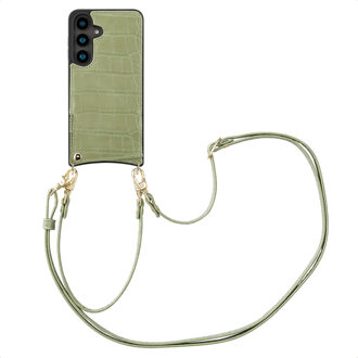 Selencia Nova Croco Telefoonhoes met Koord en Pashouder voor de Samsung Galaxy S24 - Sage Green Groen