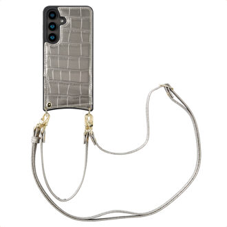 Selencia Nova Croco Telefoonhoes met Koord en Pashouder voor de Samsung Galaxy S24 - Zilver