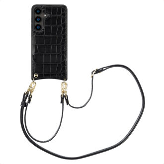 Selencia Nova Croco Telefoonhoes met Koord en Pashouder voor de Samsung Galaxy S24 - Zwart