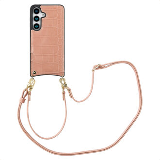Selencia Nova Croco Telefoonhoes met Koord en Pashouder voor de Samsung Galaxy S25 - Old Pink Roze