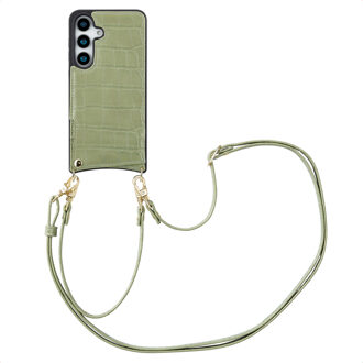 Selencia Nova Croco Telefoonhoes met Koord en Pashouder voor de Samsung Galaxy S25 - Sage Green Groen