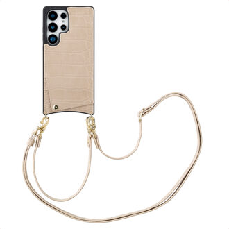 Selencia Nova Croco Telefoonhoes met Koord en Pashouder voor de Samsung Galaxy S25 Ultra - Beige