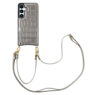 Selencia Nova Croco Telefoonhoes met Koord en Pashouder voor de Samsung Galaxy S25 - Zilver