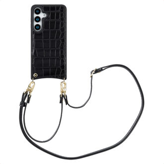 Selencia Nova Croco Telefoonhoes met Koord en Pashouder voor de Samsung Galaxy S25 - Zwart