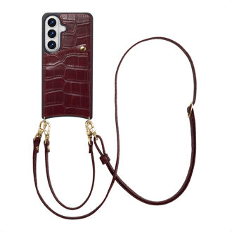 Selencia Nova Croco Telefoonhoes met Koord en Pashouder voor de Samsung Galaxy S26 - Burgundy Donkerrood