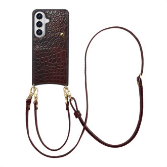 Selencia Nova Croco Telefoonhoes met Koord en Pashouder voor de Samsung Galaxy S26 - Choco Brown Donkerbruin