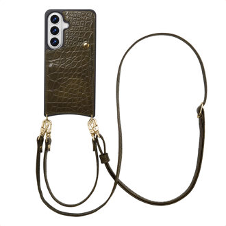 Selencia Nova Croco Telefoonhoes met Koord en Pashouder voor de Samsung Galaxy S26 - Dark Olive Donkergroen