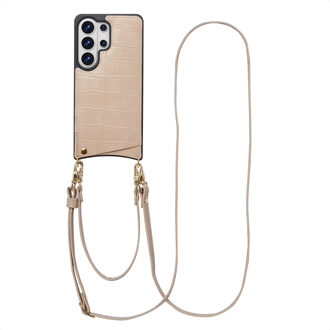Selencia Nova Croco Telefoonhoes met Koord en Pashouder voor de Samsung Galaxy S26 Ultra - Beige