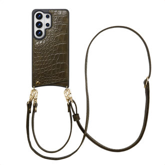 Selencia Nova Croco Telefoonhoes met Koord en Pashouder voor de Samsung Galaxy S26 Ultra - Dark Olive Donkergroen