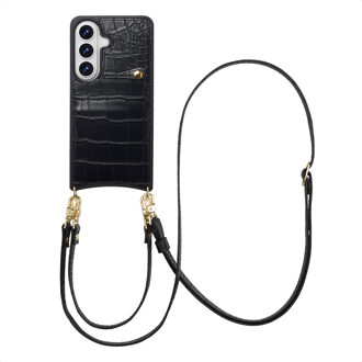 Selencia Nova Croco Telefoonhoes met Koord en Pashouder voor de Samsung Galaxy S26 - Zwart