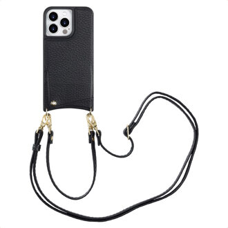 Selencia Nova Telefoonhoes met Koord en Pashouder voor de Apple iPhone 14 Pro - Zwart