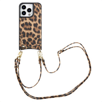 Selencia Nova Telefoonhoes met Koord en Pashouder voor de Apple iPhone 15 Pro - Leopard Meerkleurig