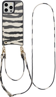 Selencia Nova Telefoonhoes met Koord en Pashouder voor de Apple iPhone 15 Pro Max - Zazzy Zebra Meerkleurig