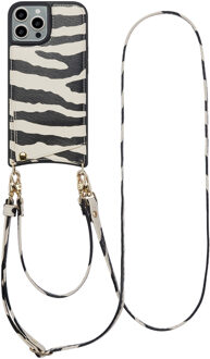 Selencia Nova Telefoonhoes met Koord en Pashouder voor de Apple iPhone 15 Pro - Zazzy Zebra Meerkleurig